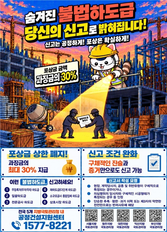 「민간 건설현장 75곳 대상 불법하도급·대금체불 집중단속」