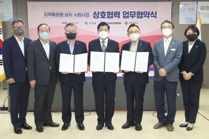 경남 고성군-고성군상공협의회-거제대학교 지역특화형 비자 시범사업 상호협력 업무협약 체결