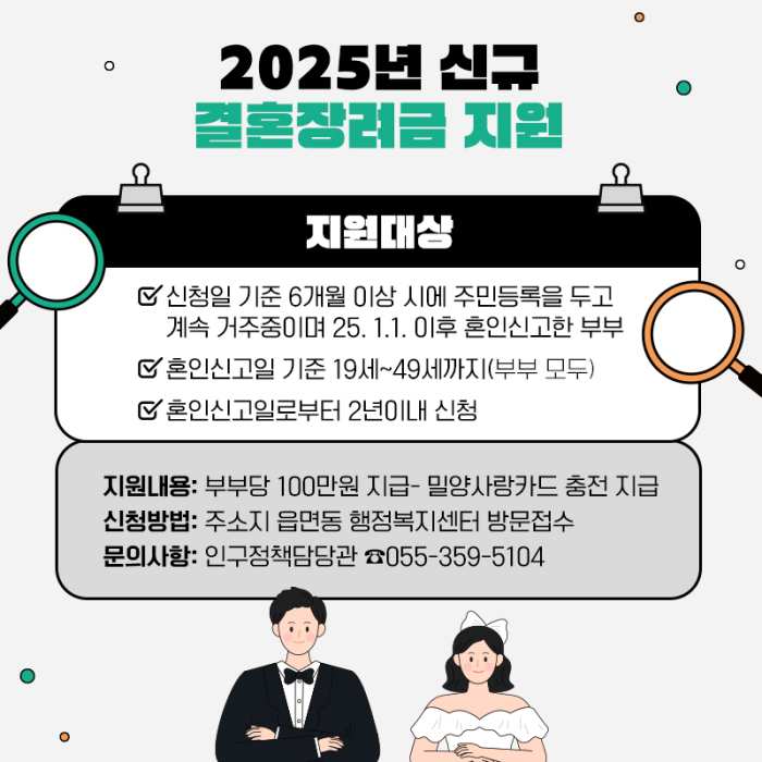 경남 밀양시, 「신혼부부 결혼장려금 100만 원 지원」 시작