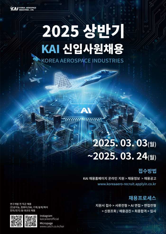 KAI, 「2025 상반기 신입사원 채용」…AI 등 미래사업 인재 확보 총력