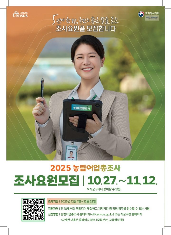 경남 밀양시, 2025 농림어업총조사 조사요원 118명 모집