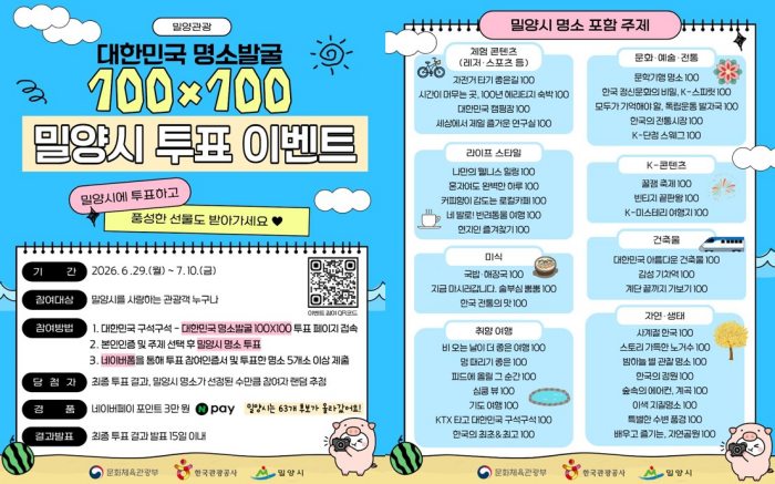 경남 밀양시,「대한민국 명소발굴 100×100 프로젝트」투표 이벤트 진행