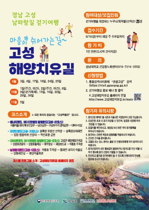 고성군, 코리아둘레길 쉼터 및 걷기여행길 프로그램 운영